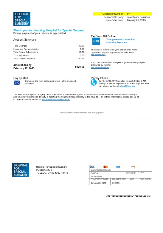 USA Ohio Hospital For Special Surgery business utility bill template in Word and PDF formats